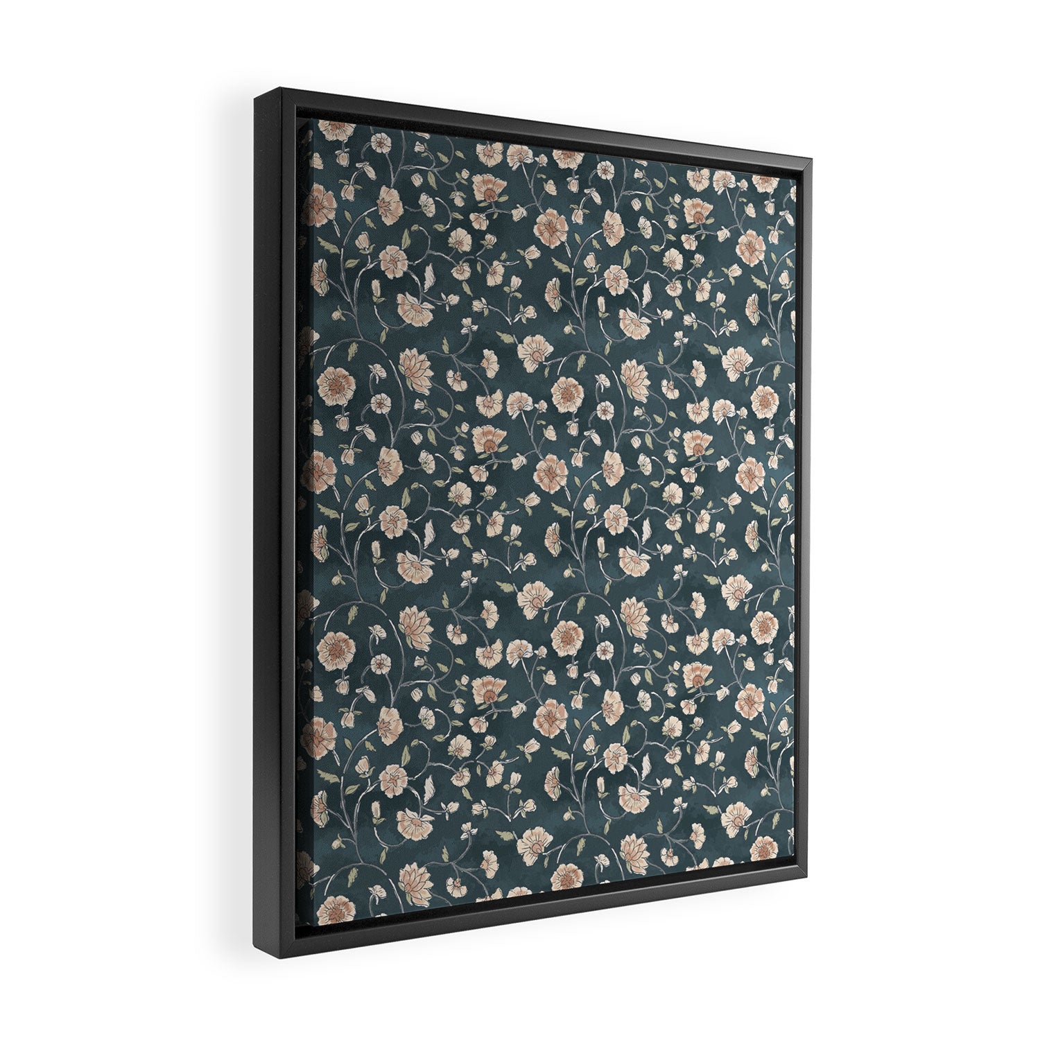 Ditsy Block Print Trailing Floral - Midnight Framed Canvas Print Gallery Image 2