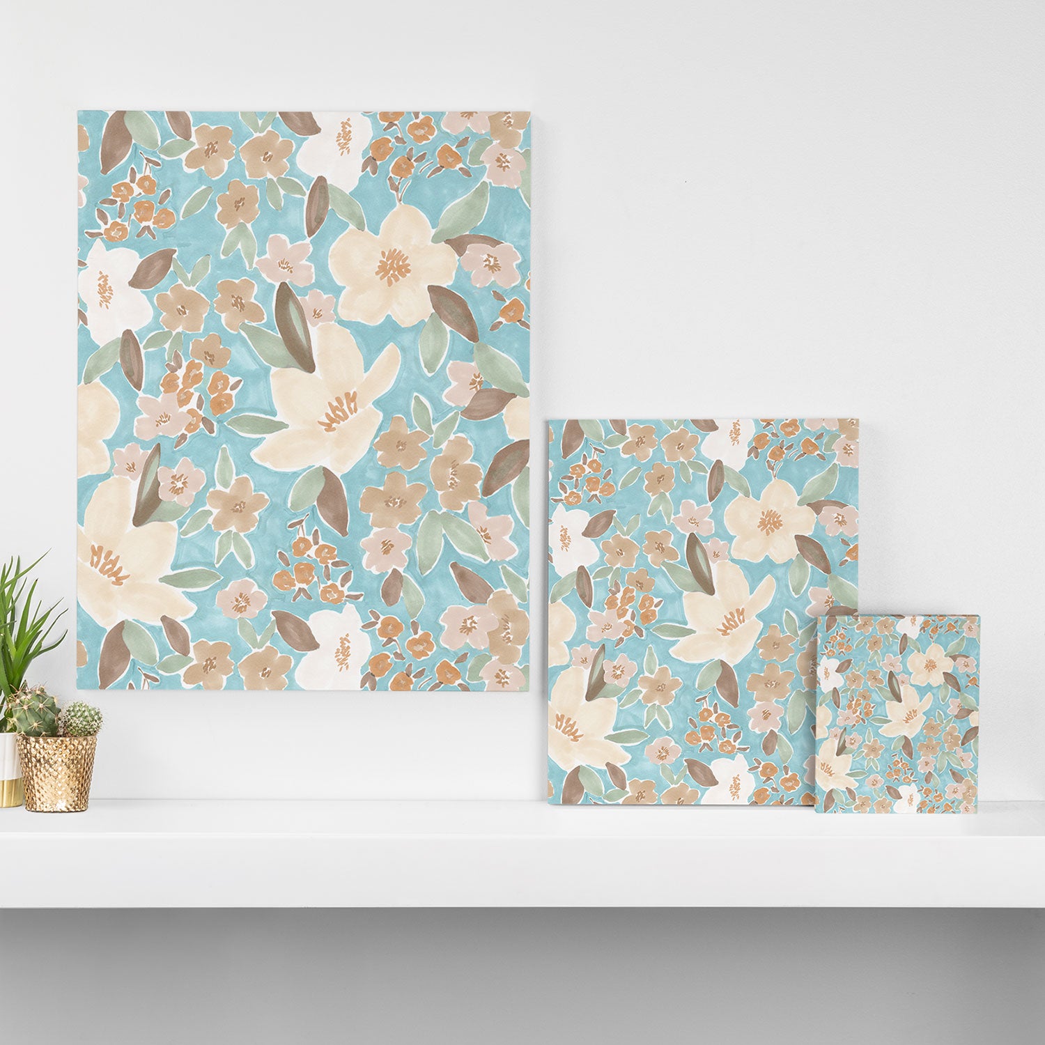 Ditsy Marker Florals - Turquoise Canvas Print Gallery Image 3