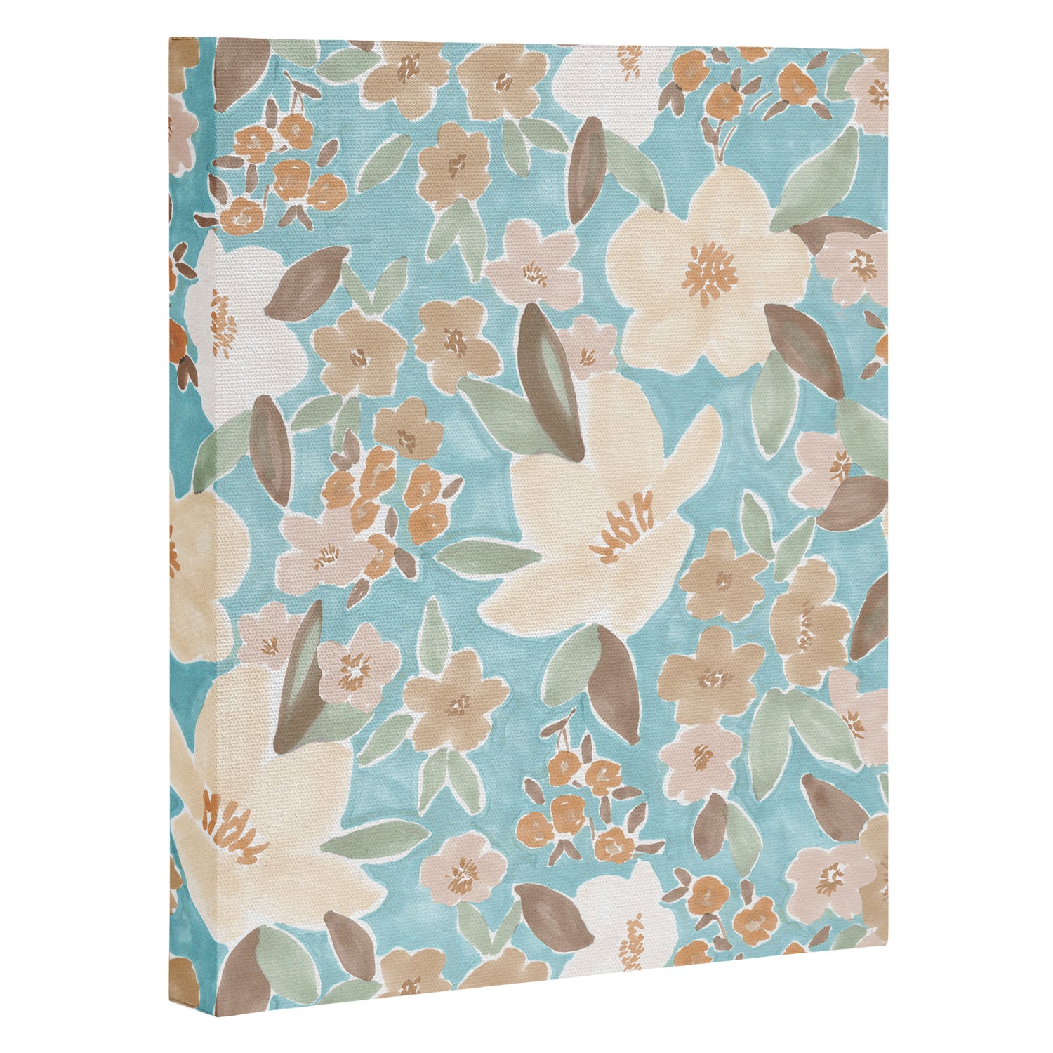 Ditsy Marker Florals - Turquoise Canvas Print Gallery Image 3