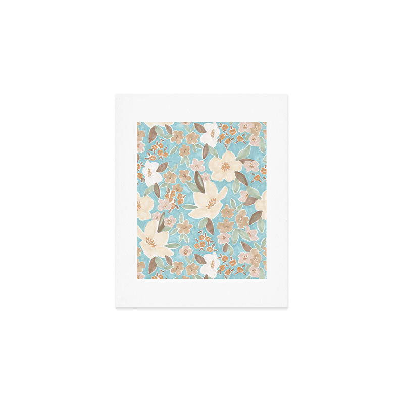 Ditsy Marker Florals - Turquoise Art Print Gallery Image 1