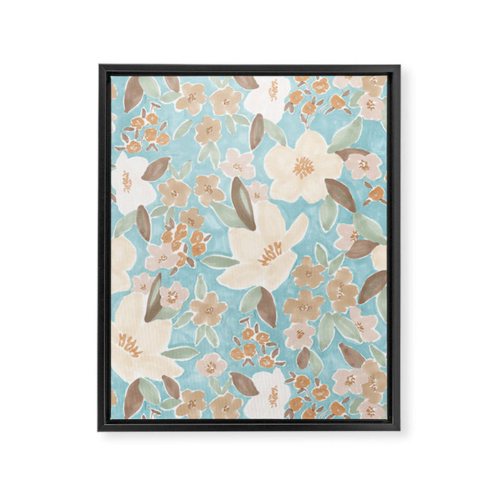 Ditsy Marker Florals - Turquoise Framed Canvas Print Gallery Image 1
