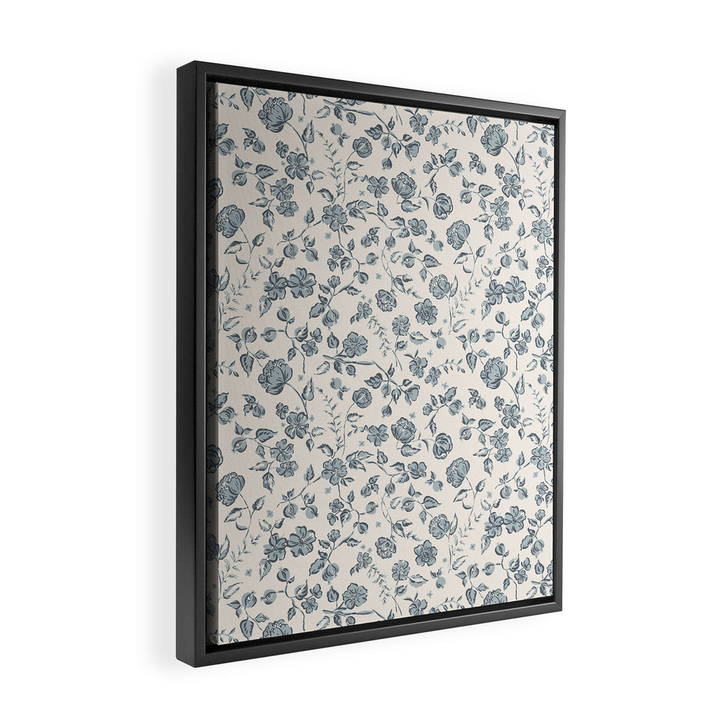 Florals and Pomegranates - Blue Navy Framed Canvas Print Gallery Image 2