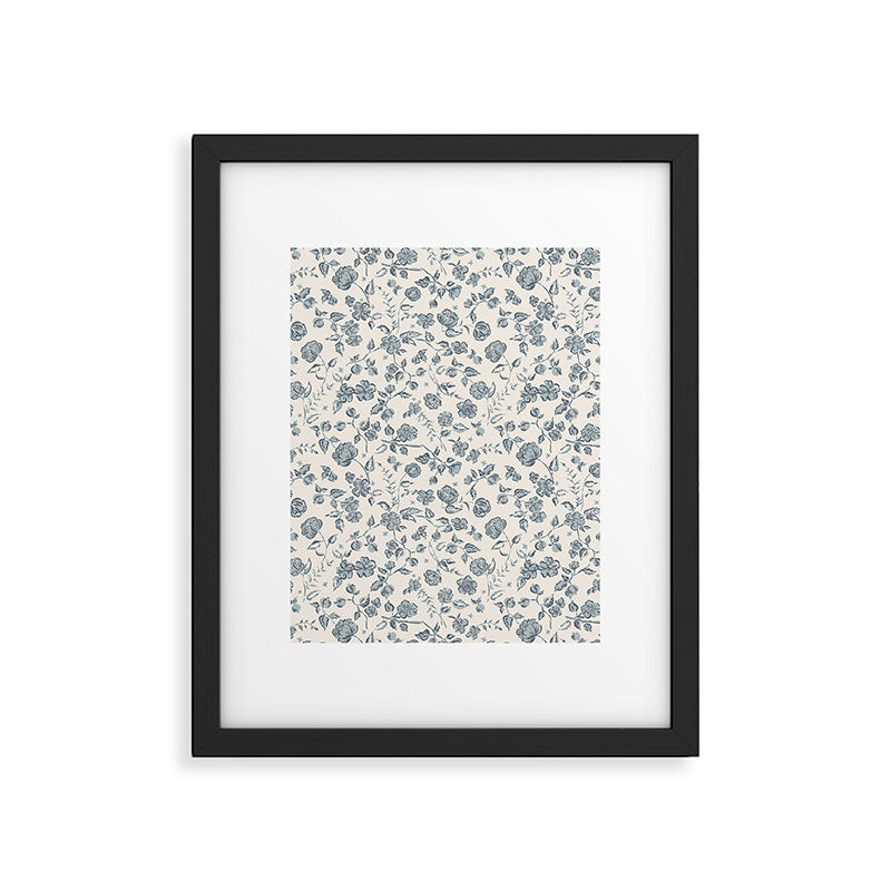 Florals and Pomegranates - Blue Navy Framed Art Print Gallery Image 1