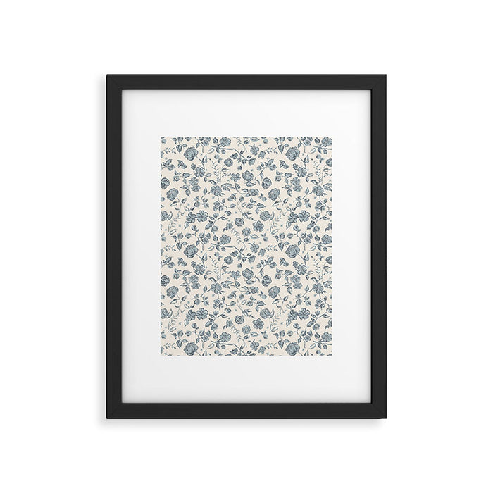 Florals and Pomegranates - Blue Navy Framed Art Print Gallery Image 1