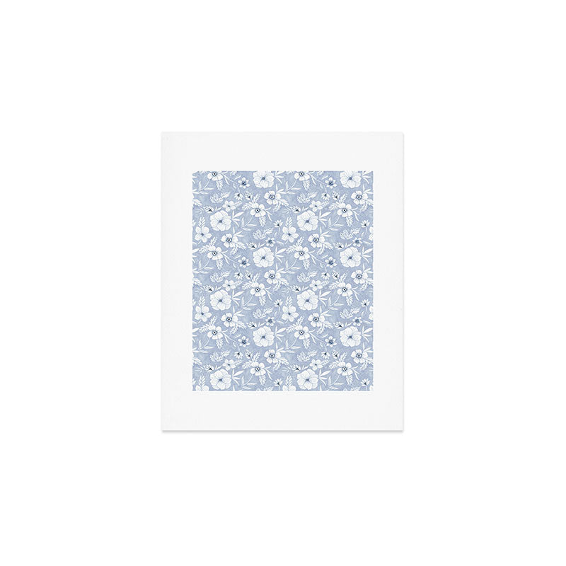 Hand drawn blue and white florals Art Print Gallery Image 1