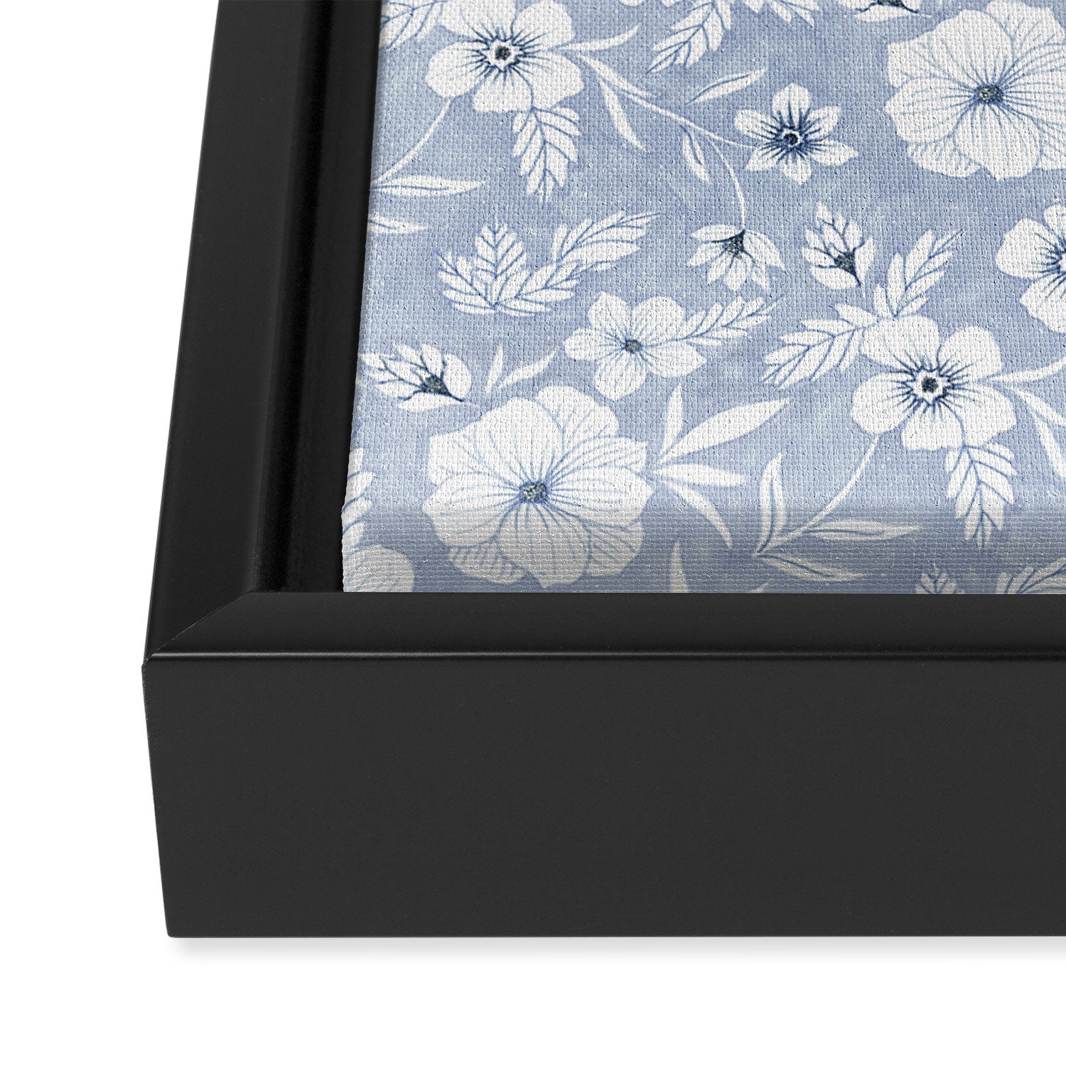 Hand drawn blue and white florals Framed Canvas Print Gallery Image 3