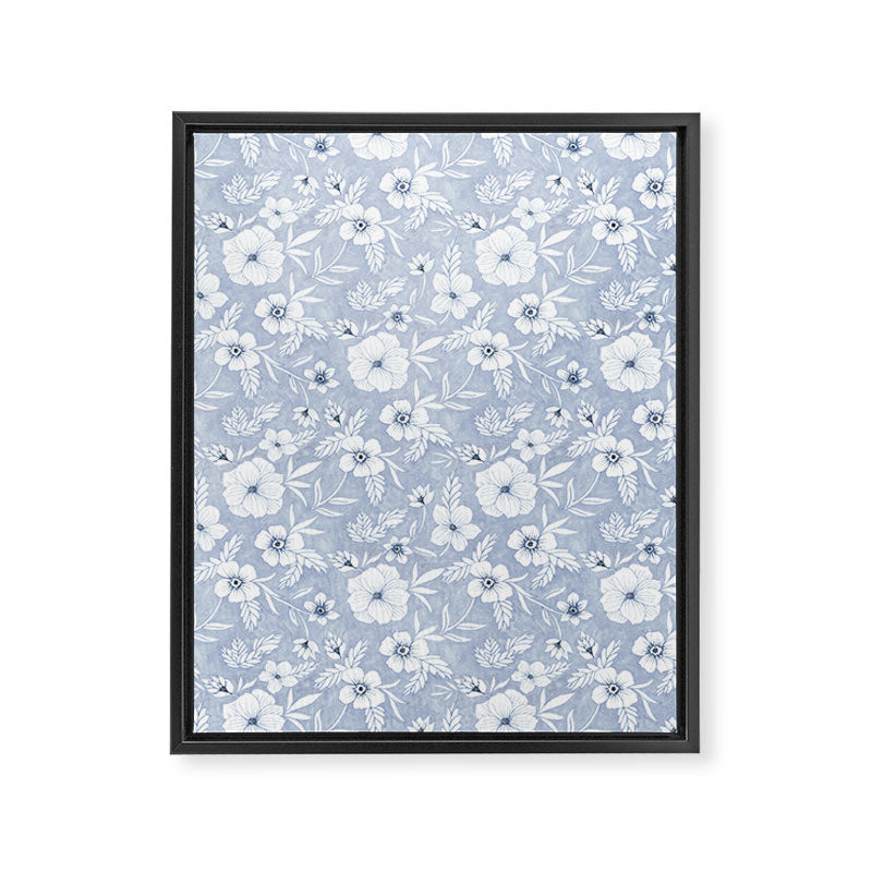 Hand drawn blue and white florals Framed Canvas Print Gallery Image 8
