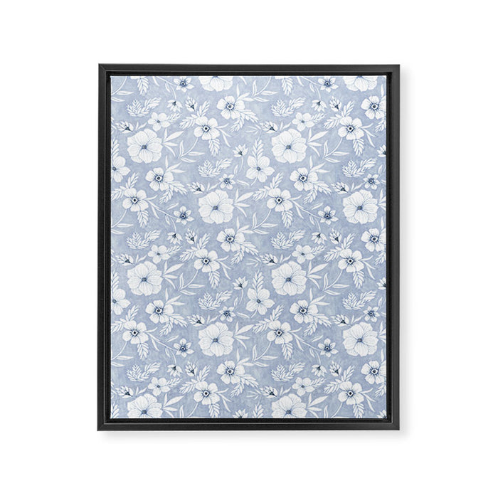 Hand drawn blue and white florals Framed Canvas Print Gallery Image 1