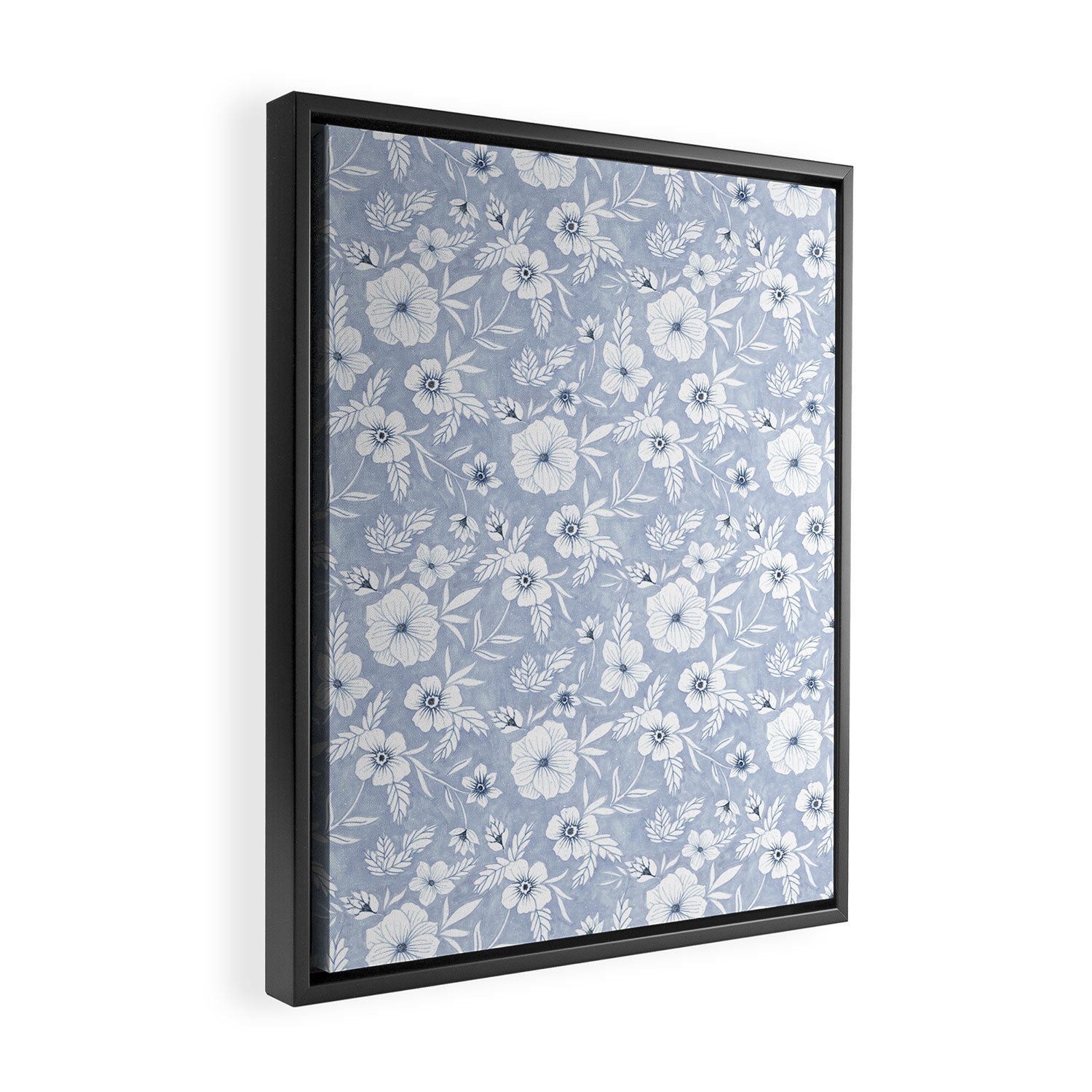 Hand drawn blue and white florals Framed Canvas Print Gallery Image 2