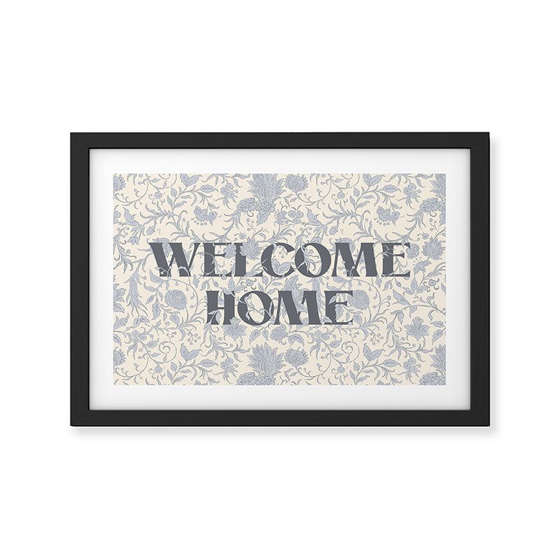 Hand Drawn Jacobean Floral - Blue Cream Framed Art Print Gallery Image 2