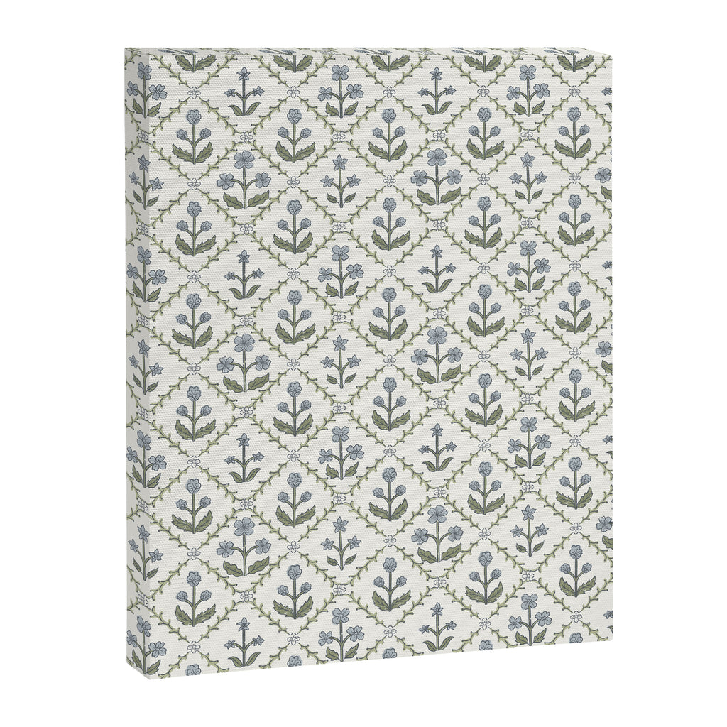 Lattice Block Print Floral - Blue Green Canvas Print Gallery Image 8