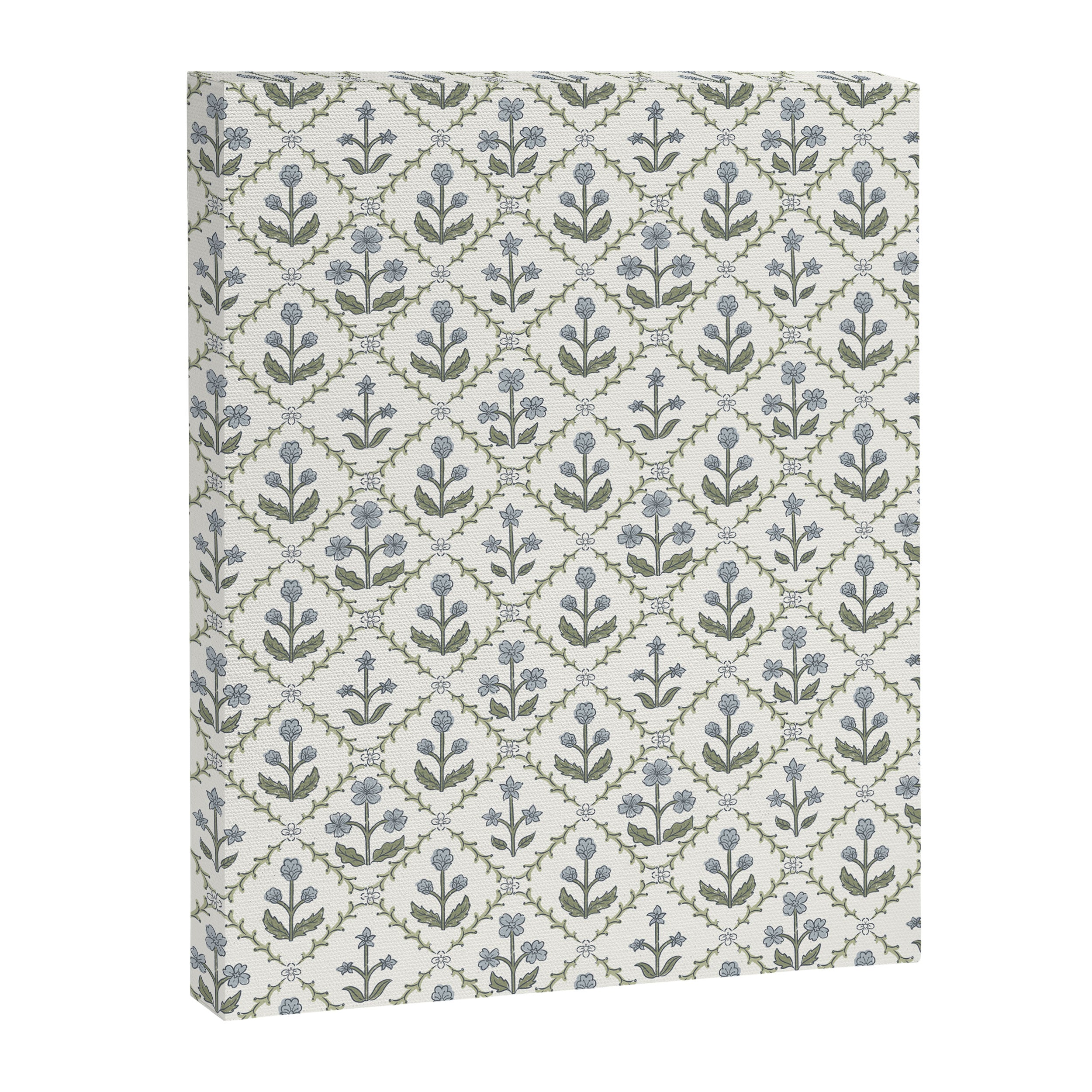 Lattice Block Print Floral - Blue Green Canvas Print Gallery Image 8