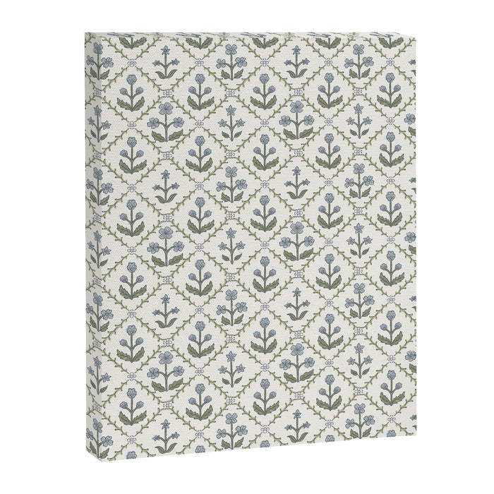 Lattice Block Print Floral - Blue Green Canvas Print Gallery Image 1