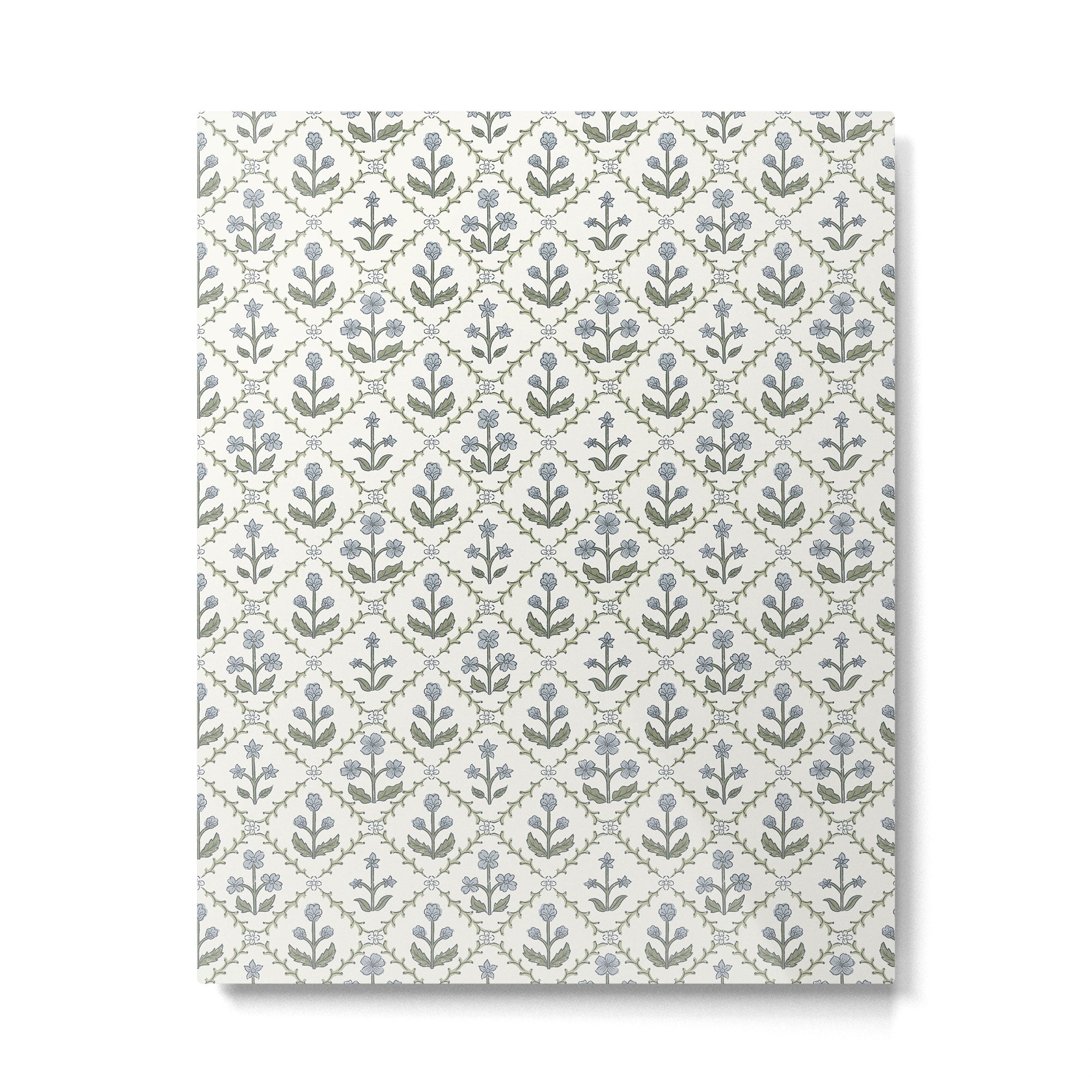 Lattice Block Print Floral - Blue Green Metal Print Gallery Image 6