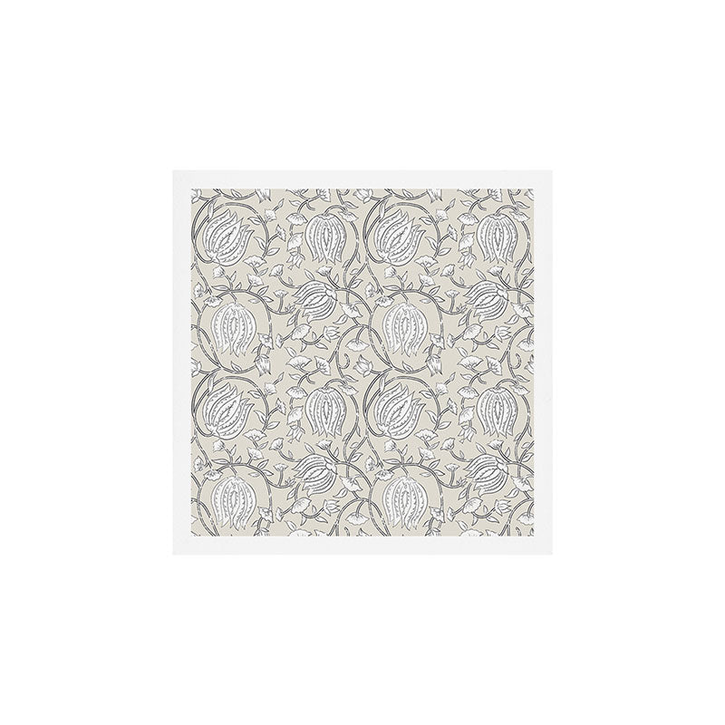 Lotus Block Print Floral - Beige White Art Print Gallery Image 1
