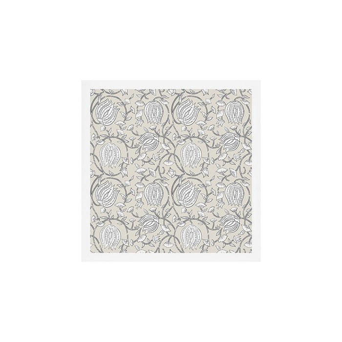 Lotus Block Print Floral - Beige White Art Print Gallery Image 1