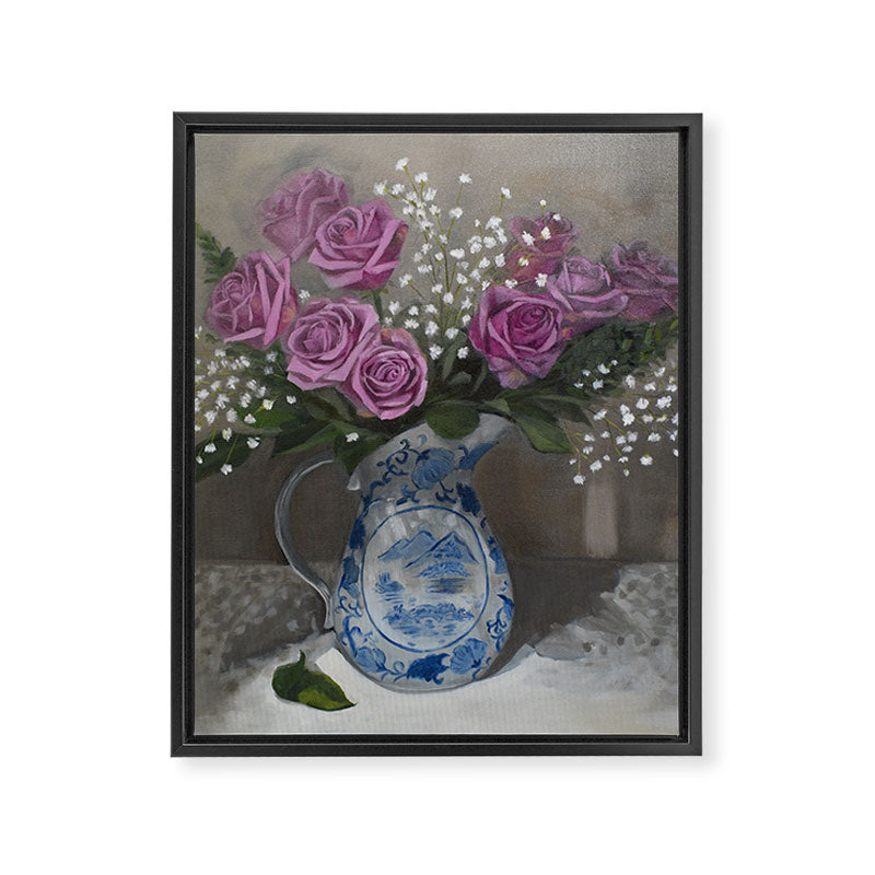 Magenta Roses Still Life Painting Framed Canvas Print Gallery Image 6