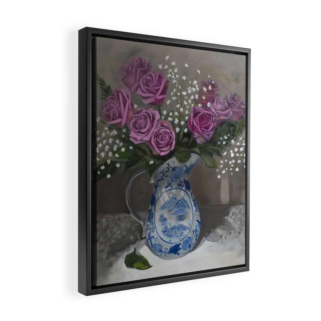 Magenta Roses Still Life Painting Framed Canvas Print Gallery Image 2