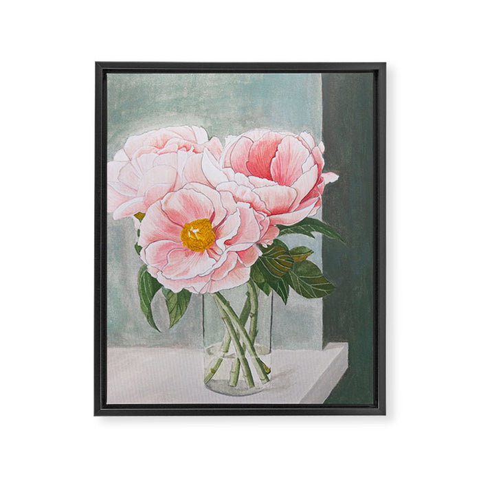 Peonies in the Window Still Life Framed Canvas Print Gallery Image 1