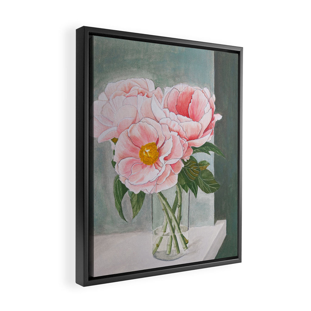 Peonies in the Window Still Life Framed Canvas Print Gallery Image 2