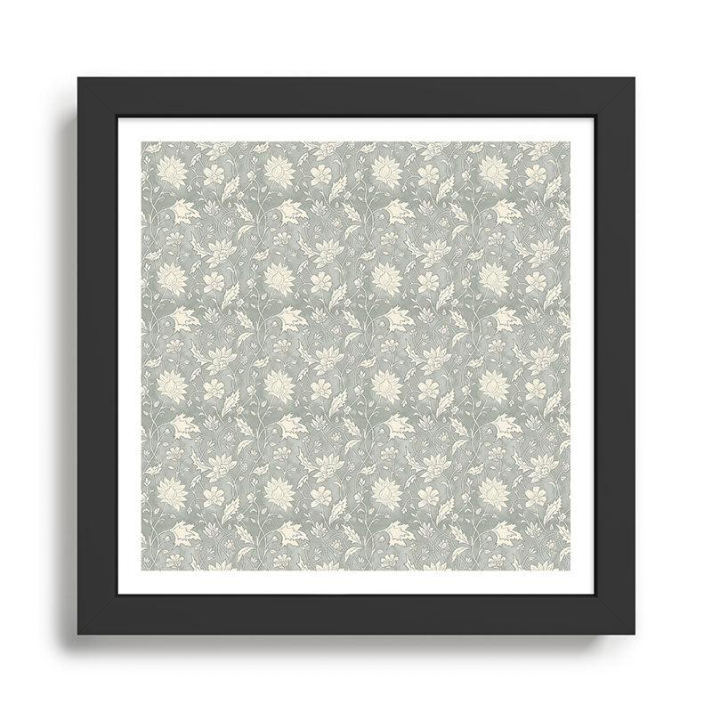 Trailing Block Print Floral - Washed Teal Framed Art Print Gallery Image 1