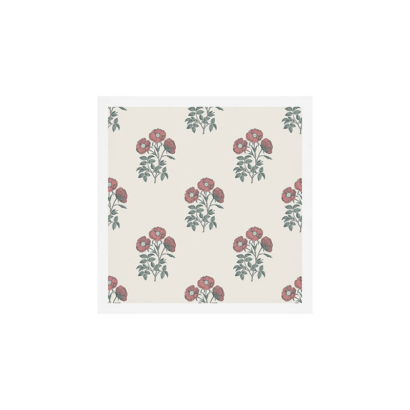 Vintage Sketched Block Print Floral - Green Raspberry Art Print Gallery Image 1
