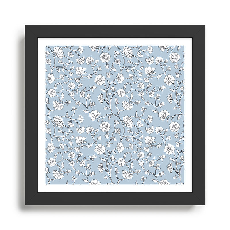 Vintage Small Block Print Floral - Sky Framed Art Print Gallery Image 1