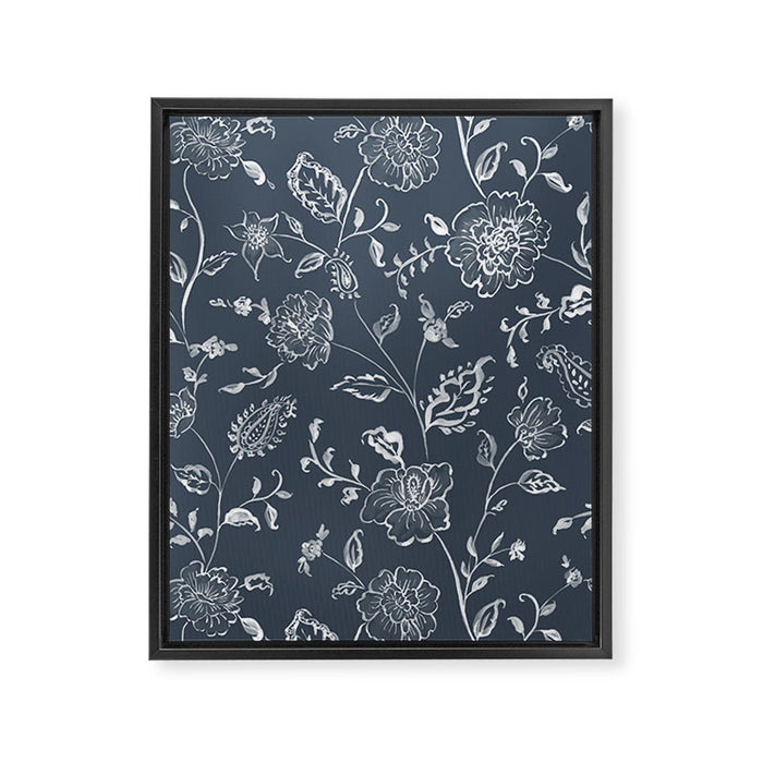 Watercolor Chintz Floral - Indigo Framed Canvas Print Gallery Image 1