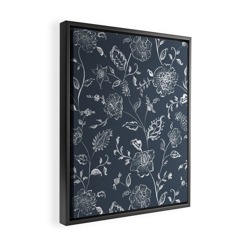 Watercolor Chintz Floral - Indigo Framed Canvas Print Gallery Image 2