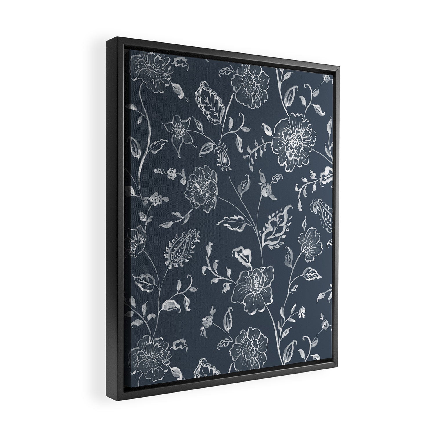 Watercolor Chintz Floral - Indigo Framed Canvas Print Gallery Image 2