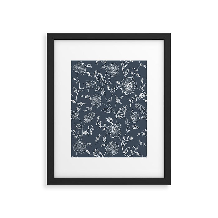 Watercolor Chintz Floral - Indigo Framed Art Print Gallery Image 1