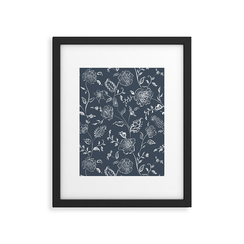 Watercolor Chintz Floral - Indigo Framed Art Print Gallery Image 5