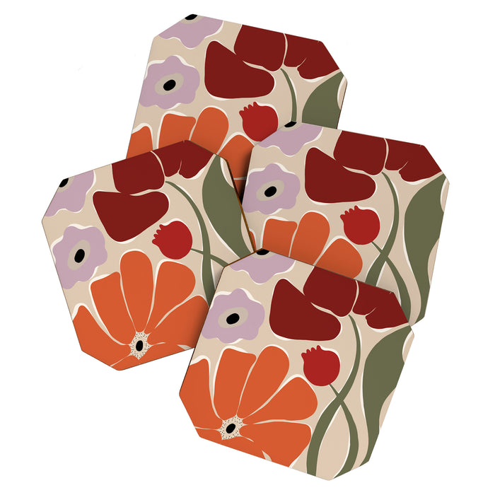 abstract flower retro flow art print  Coaster Gallery Image 1