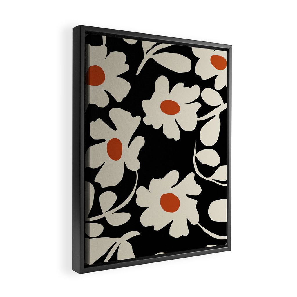Black and white floral Framed Canvas Print Gallery Image 2