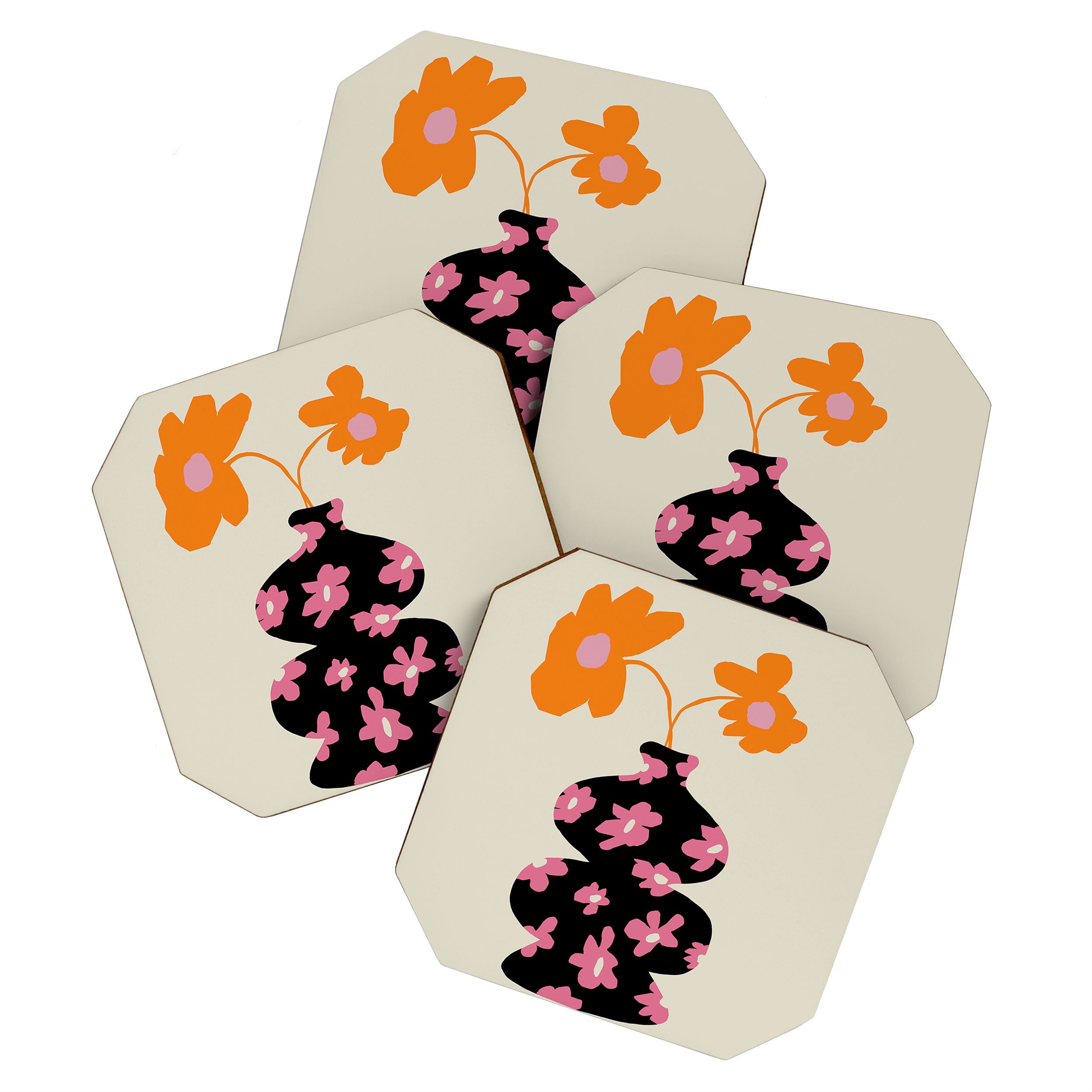 Black floral Vase Coaster Gallery Image 1