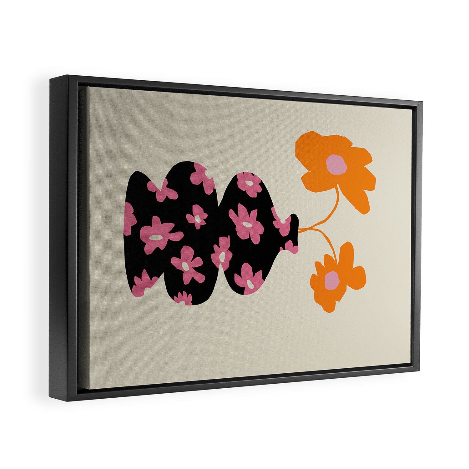 Black floral Vase Framed Canvas Print Gallery Image 2