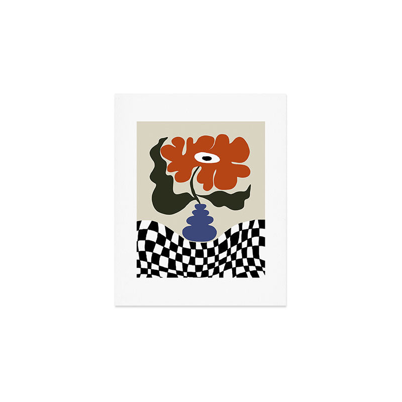 Bold retro flower with check  Art Print Gallery Image 1