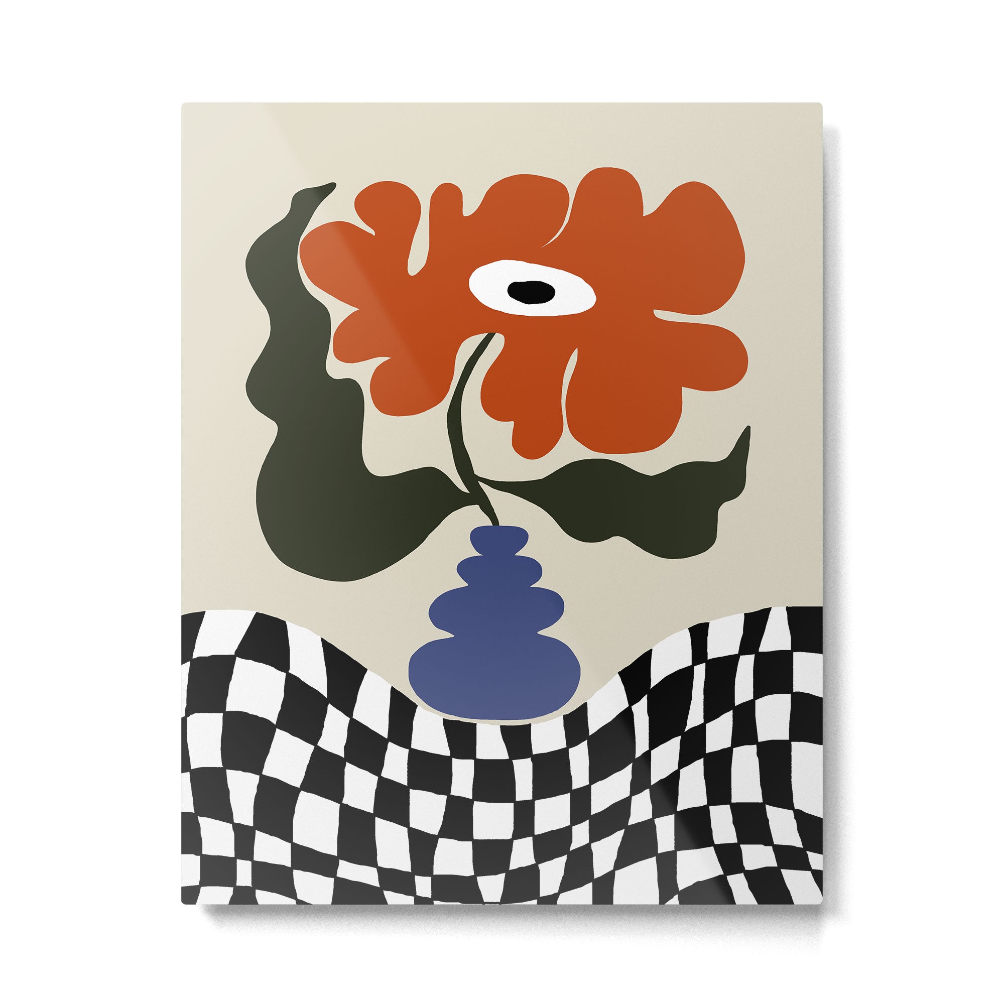 Bold retro flower with check  Metal Print Gallery Image 4