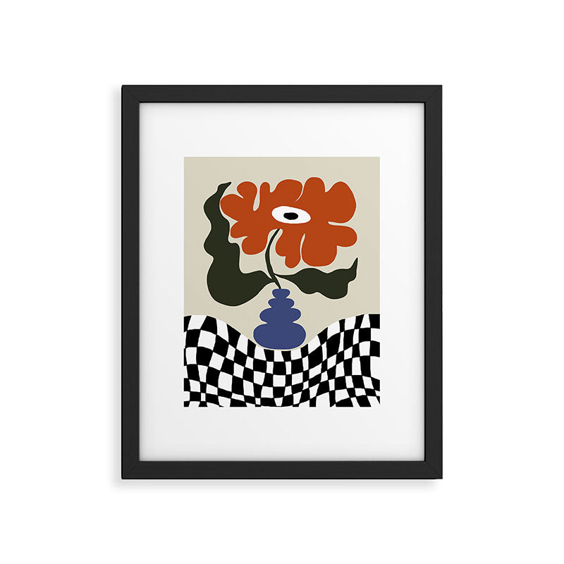 Bold retro flower with check  Framed Art Print Gallery Image 5