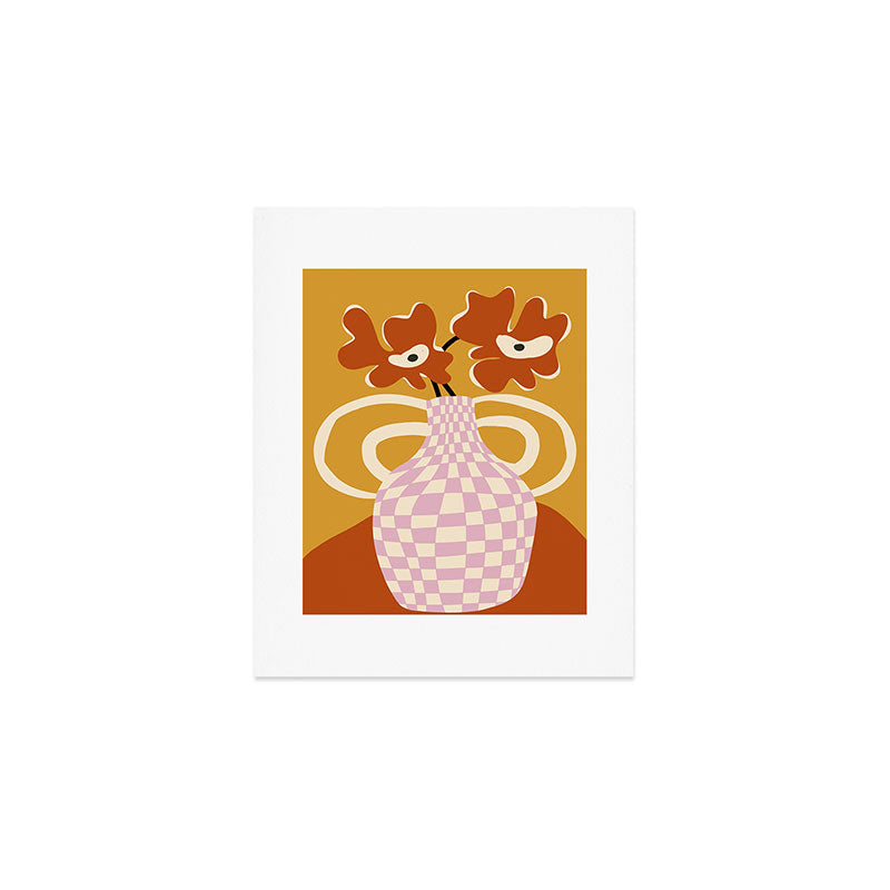 Checkered retro flower pot  Art Print Gallery Image 1