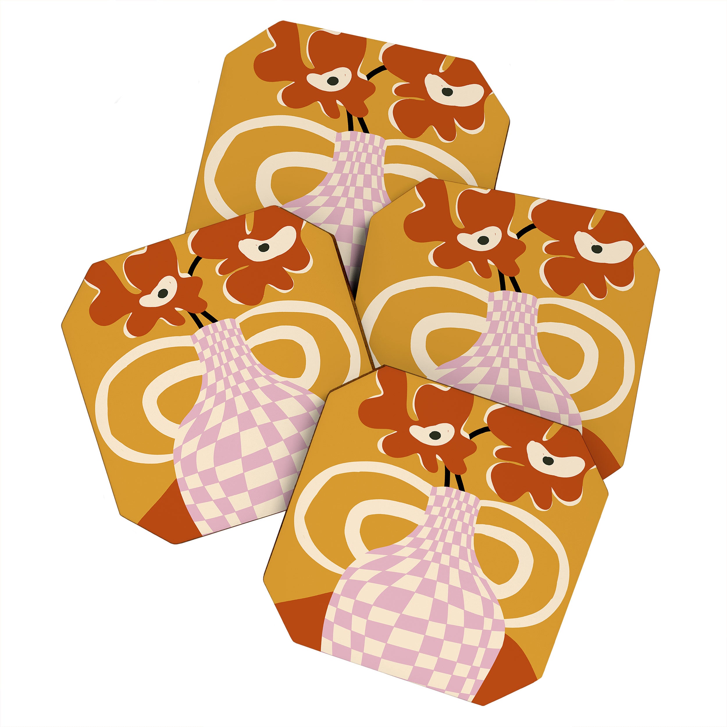 Checkered retro flower pot  Coaster Gallery Image 1