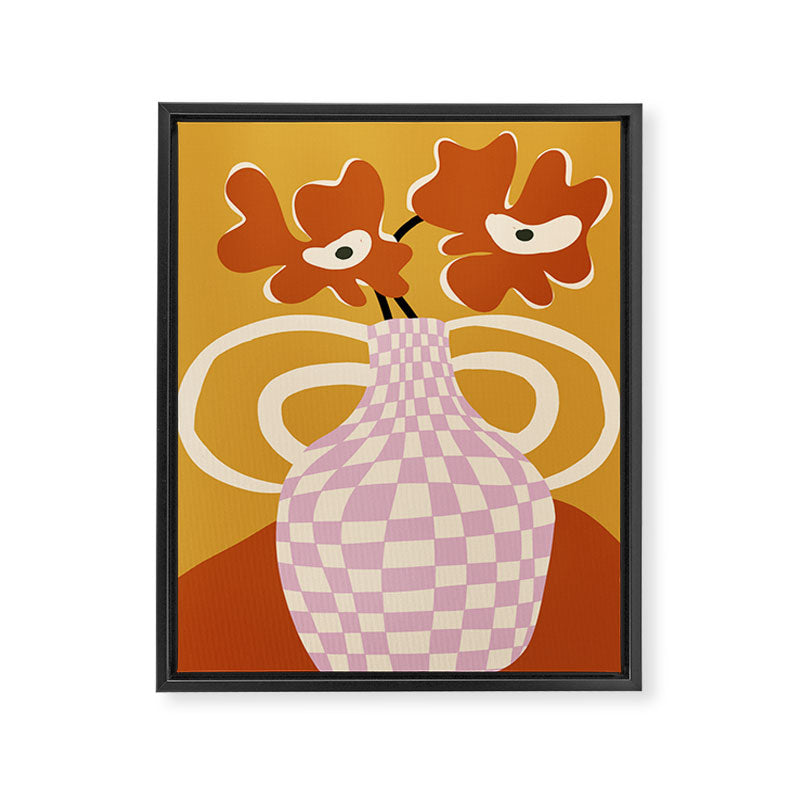 Checkered retro flower pot  Framed Canvas Print Gallery Image 6