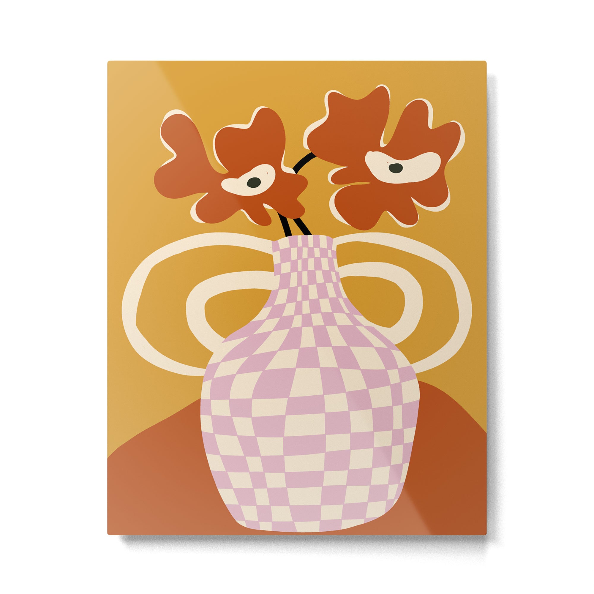 Checkered retro flower pot  Metal Print Gallery Image 4