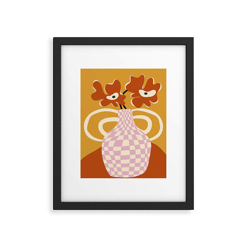 Checkered retro flower pot  Framed Art Print Gallery Image 5