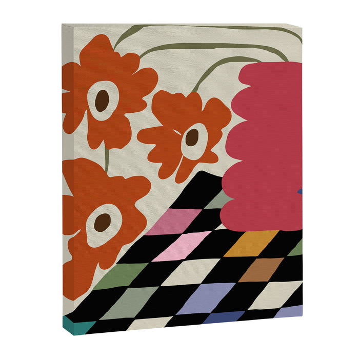 color checkerboard with dropping flower Canvas Print Gallery Image 1