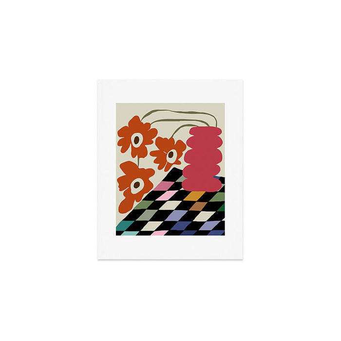 color checkerboard with dropping flower Art Print Gallery Image 1