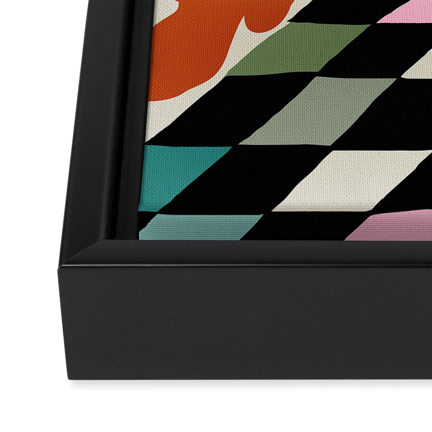 color checkerboard with dropping flower Framed Canvas Print Gallery Image 3