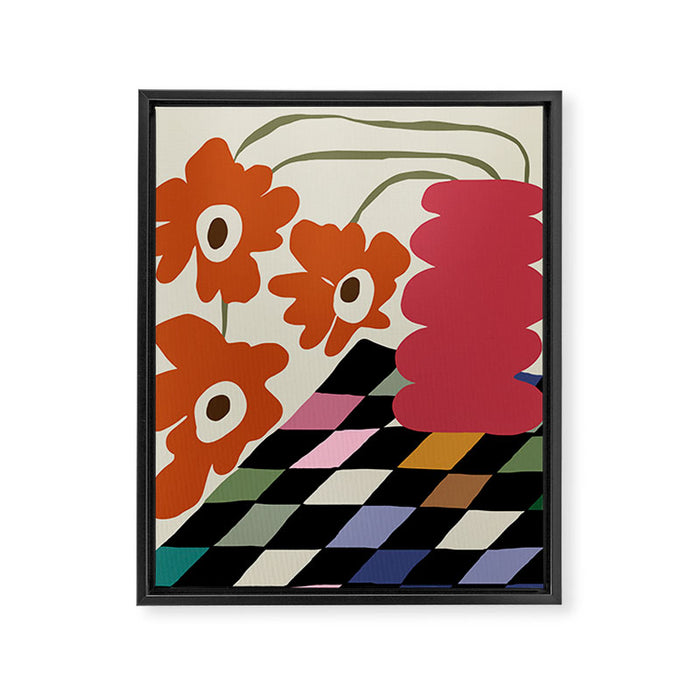 color checkerboard with dropping flower Framed Canvas Print Gallery Image 1