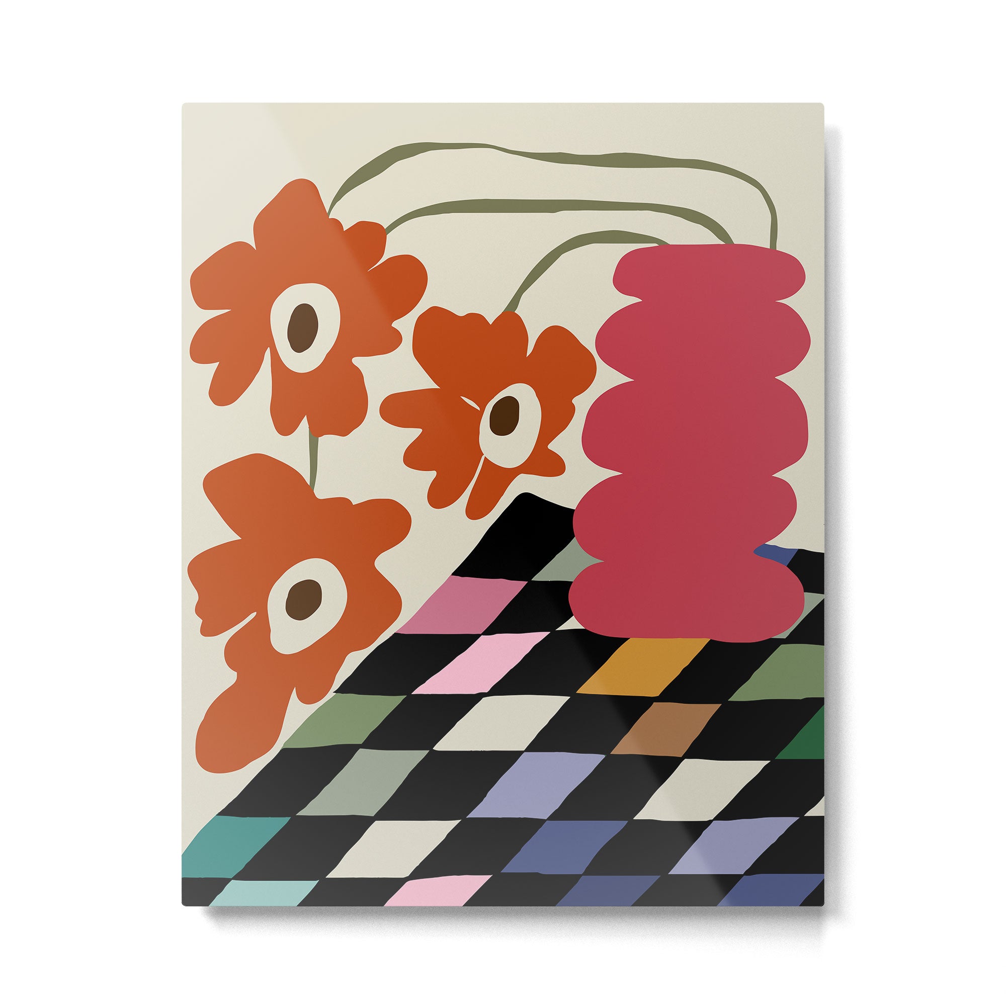 color checkerboard with dropping flower Metal Print Gallery Image 4