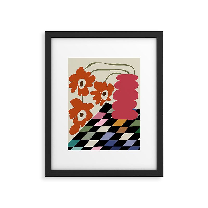 color checkerboard with dropping flower Framed Art Print Gallery Image 5